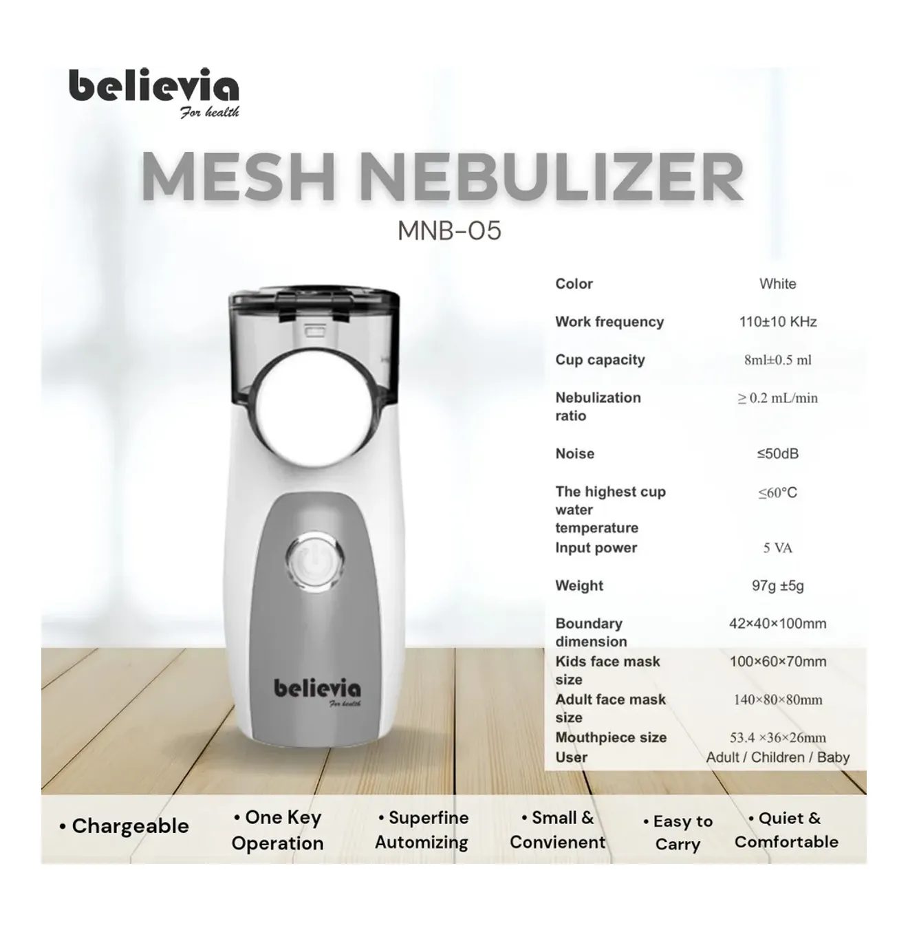 Believia MNB-05 handheld mesh nebulizer