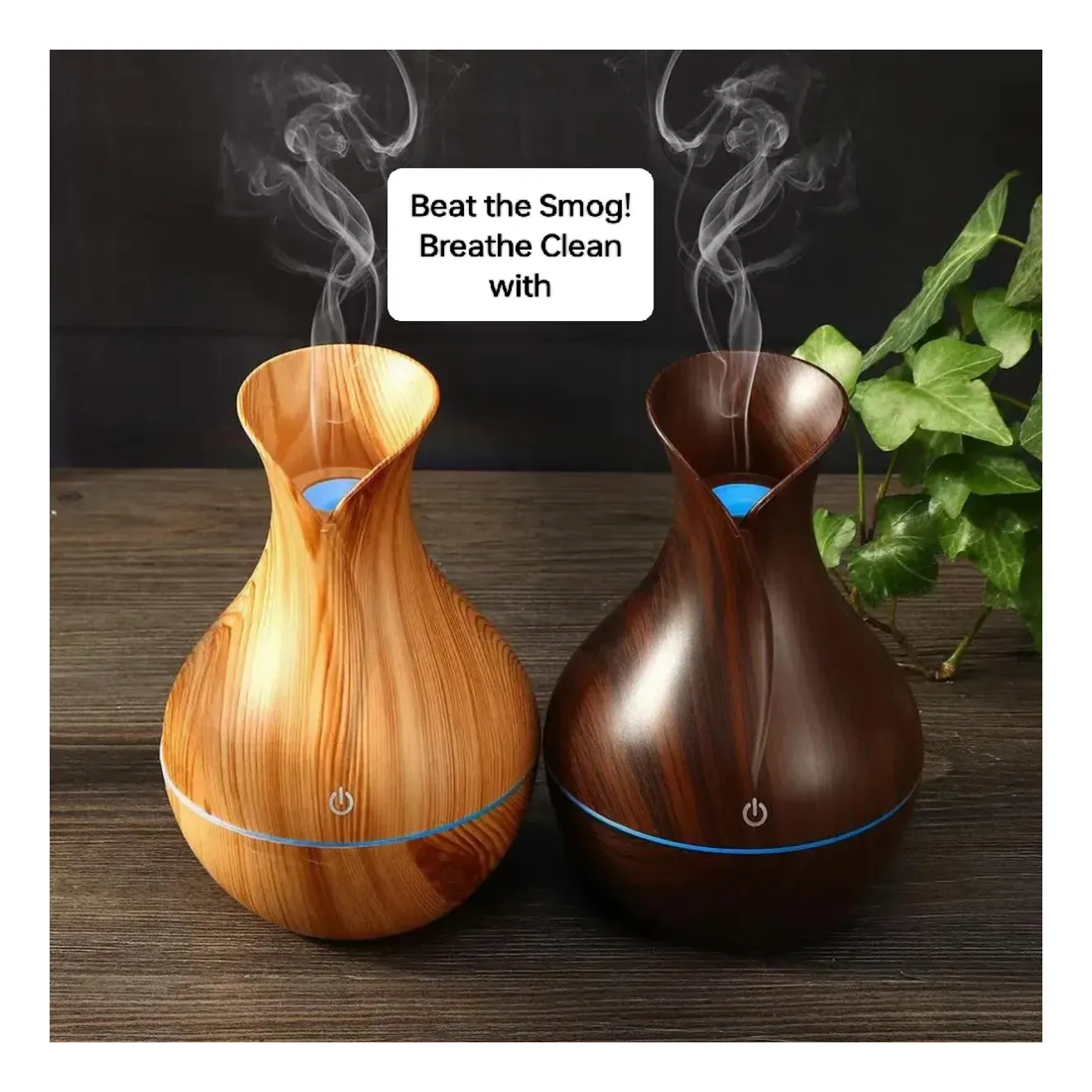 Wood grain ultrasonic aroma humidifier with LED